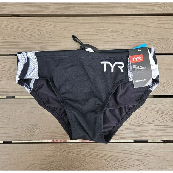 TYR Men's Durafast One Black/white Phoenix Splice Swim Racer Brief SZ 30 New - Picture 1 of 3